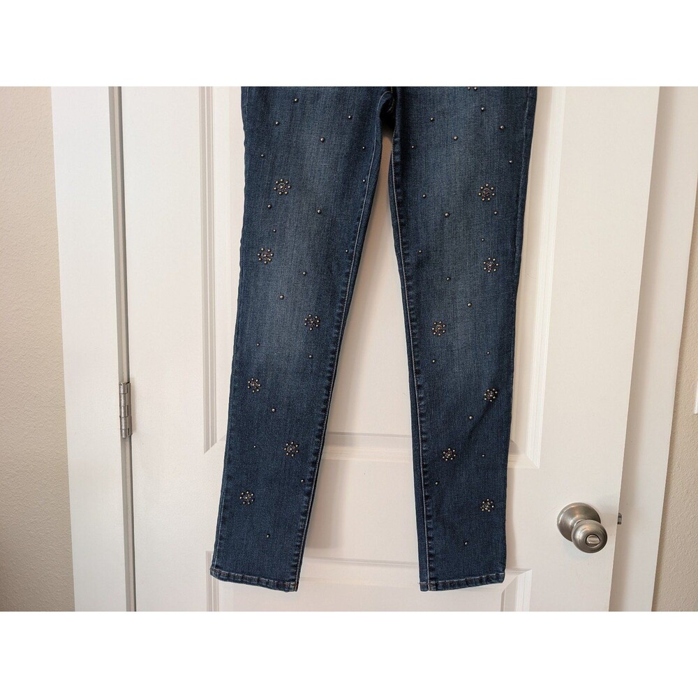 Chico's Dark Blue Denim Gray Beaded Y2K Midrise Ankle Jeans Women's Size 4R - Picture 3 of 12